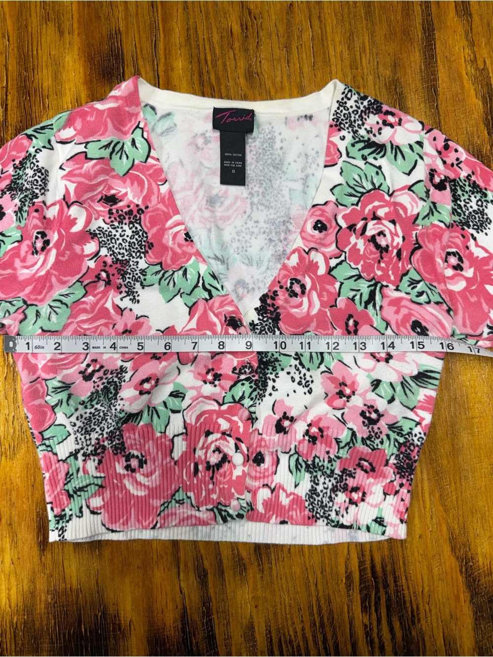 torrid Pink Floral V-Neck Crop Top with Green Leaves